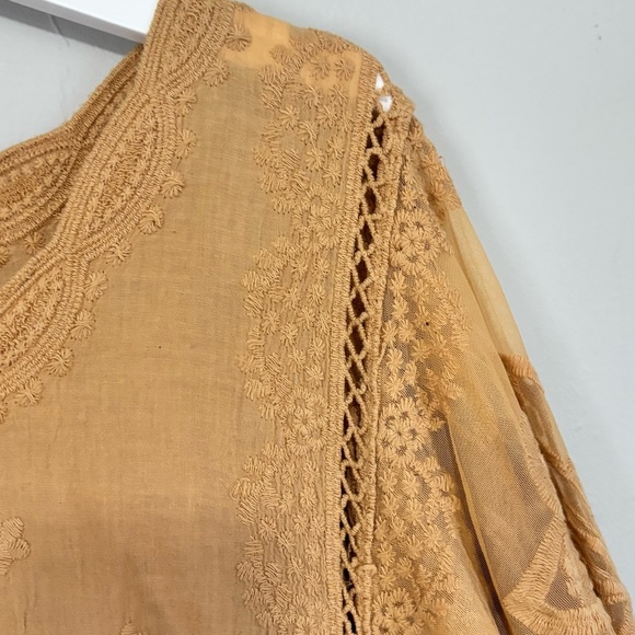 COCO + CARMEN Women’s Beige Cotton Blouse Lace Trim Embroidered Peplum Top L/XL - Picture 6 of 10